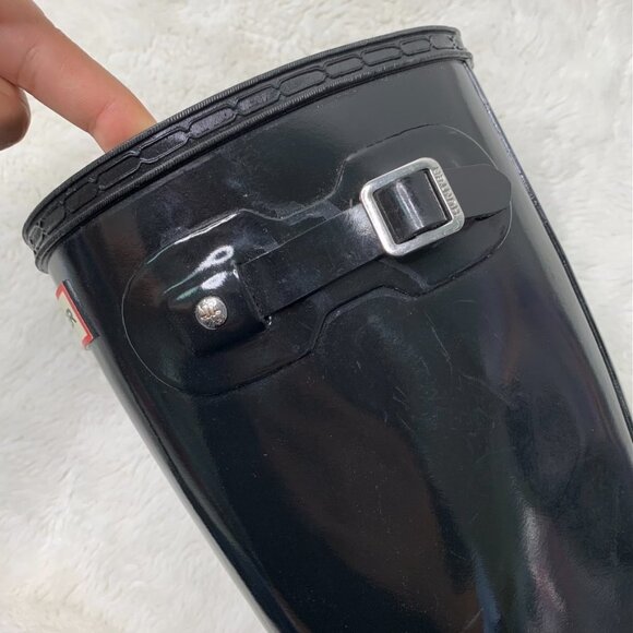 Hunter Kids Girl Boy Black Reflective Glossy Rubber Tall Rain Boots Size 5B / 6G - Picture 3 of 16